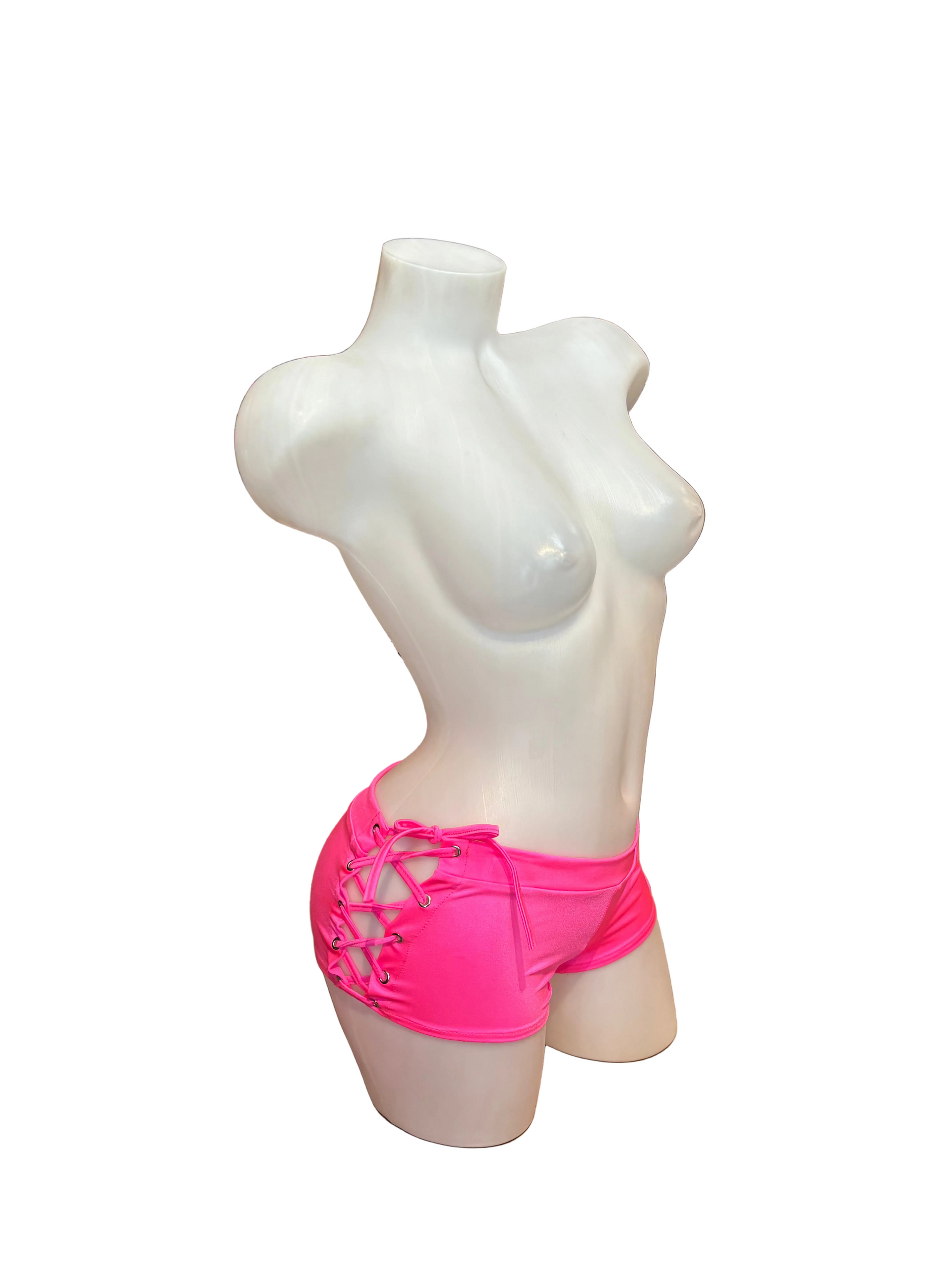 Lace Up Side Booty Shorts Neon Pink - Model Express Vancouver
