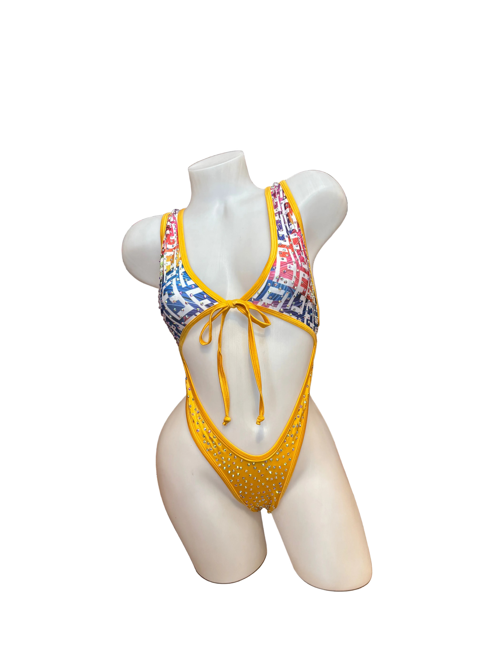 Rhinestone Front Tie One Piece - Design Multi/Yellow - Model Express Vancouver