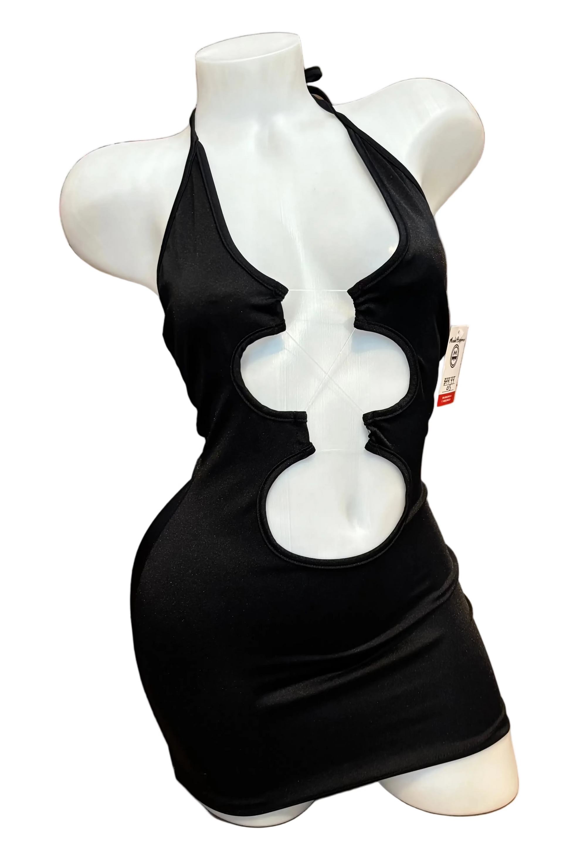 Multi Cut Out Halter Dress Black - Model Express Vancouver