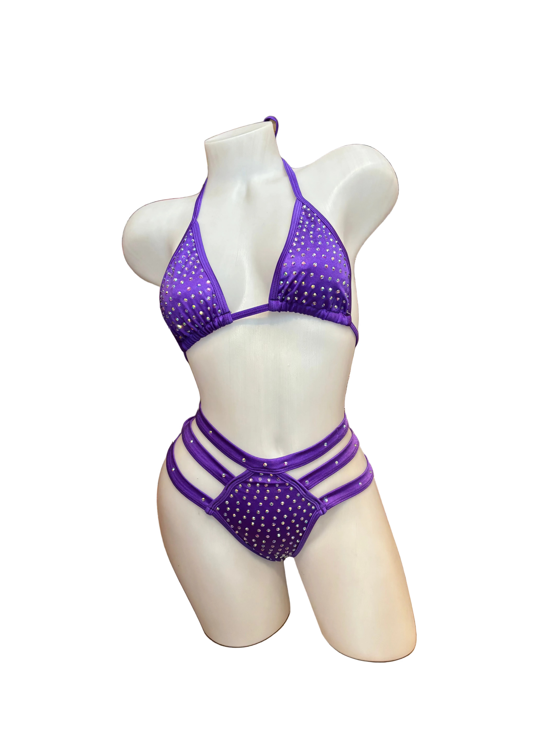 Rhinestone Triple Strap Bikini Set Purple - Model Express Vancouver
