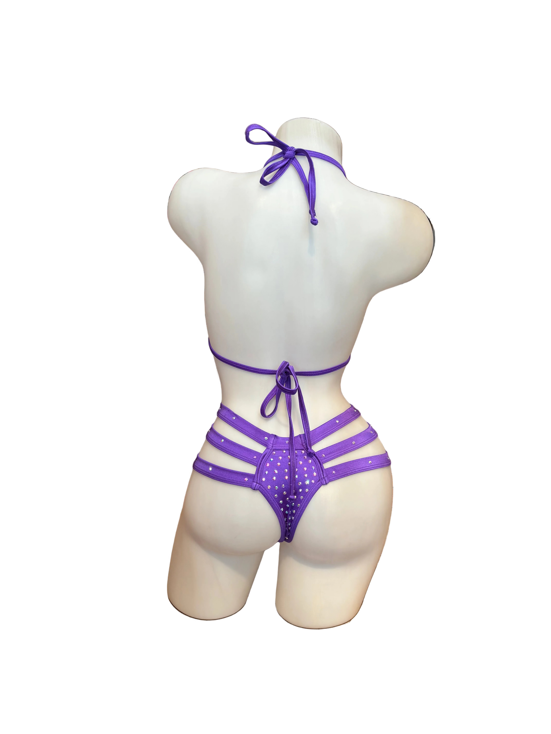 Rhinestone Triple Strap Bikini Set Purple - Model Express Vancouver