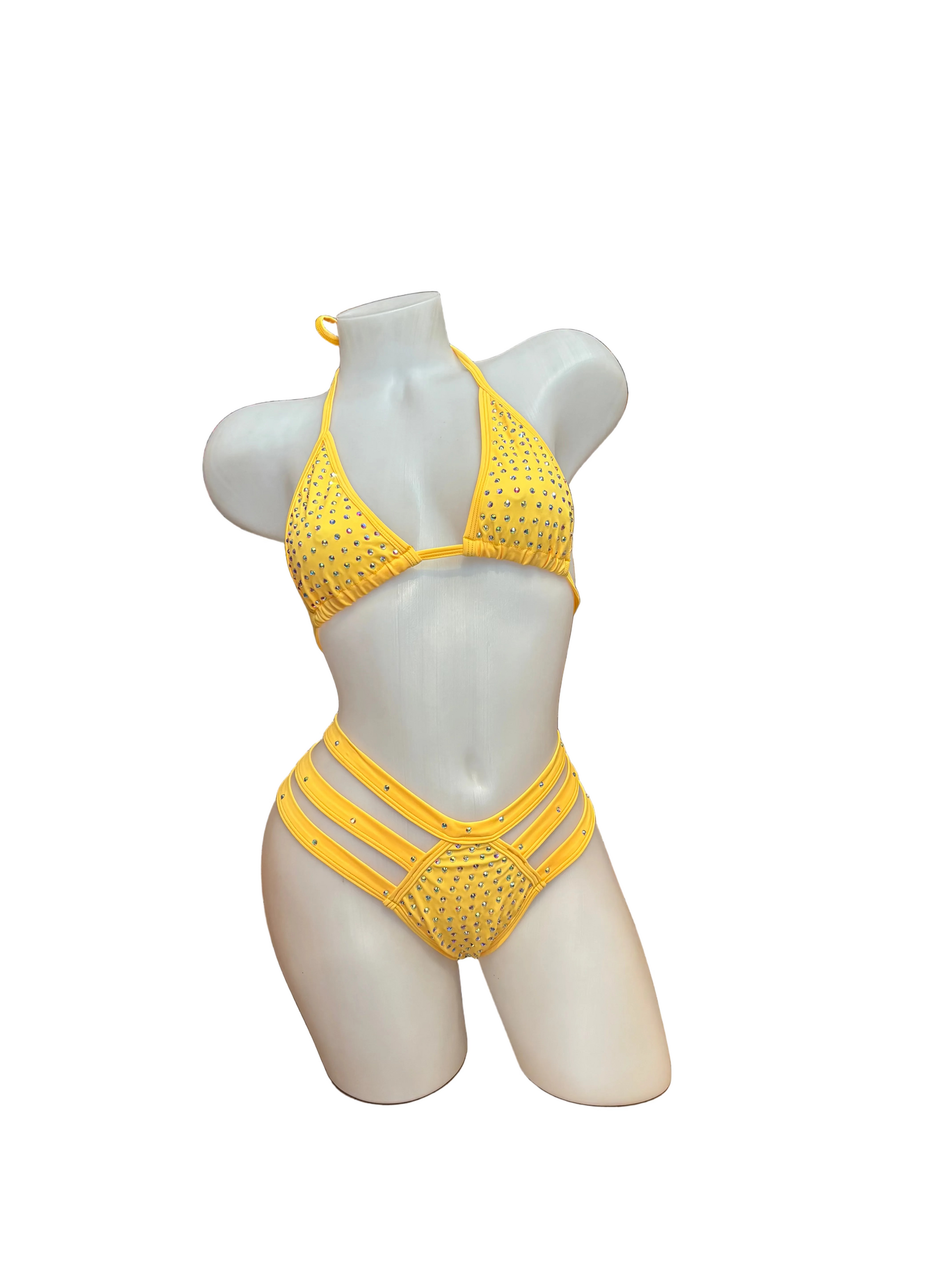 Rhinestone Triple Strap Bikini Set Sushine Yellow - Model Express Vancouver