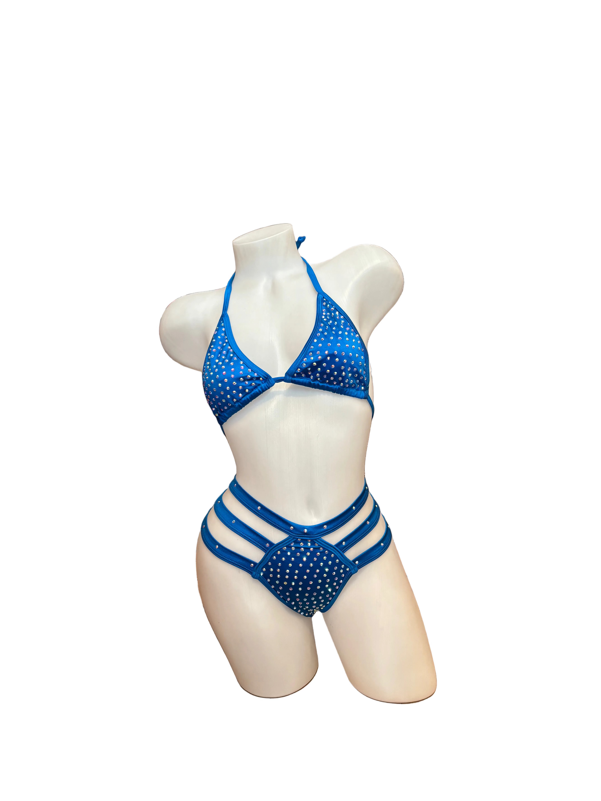 Rhinestone Triple Strap Bikini Set Royal Blue - Model Express Vancouver