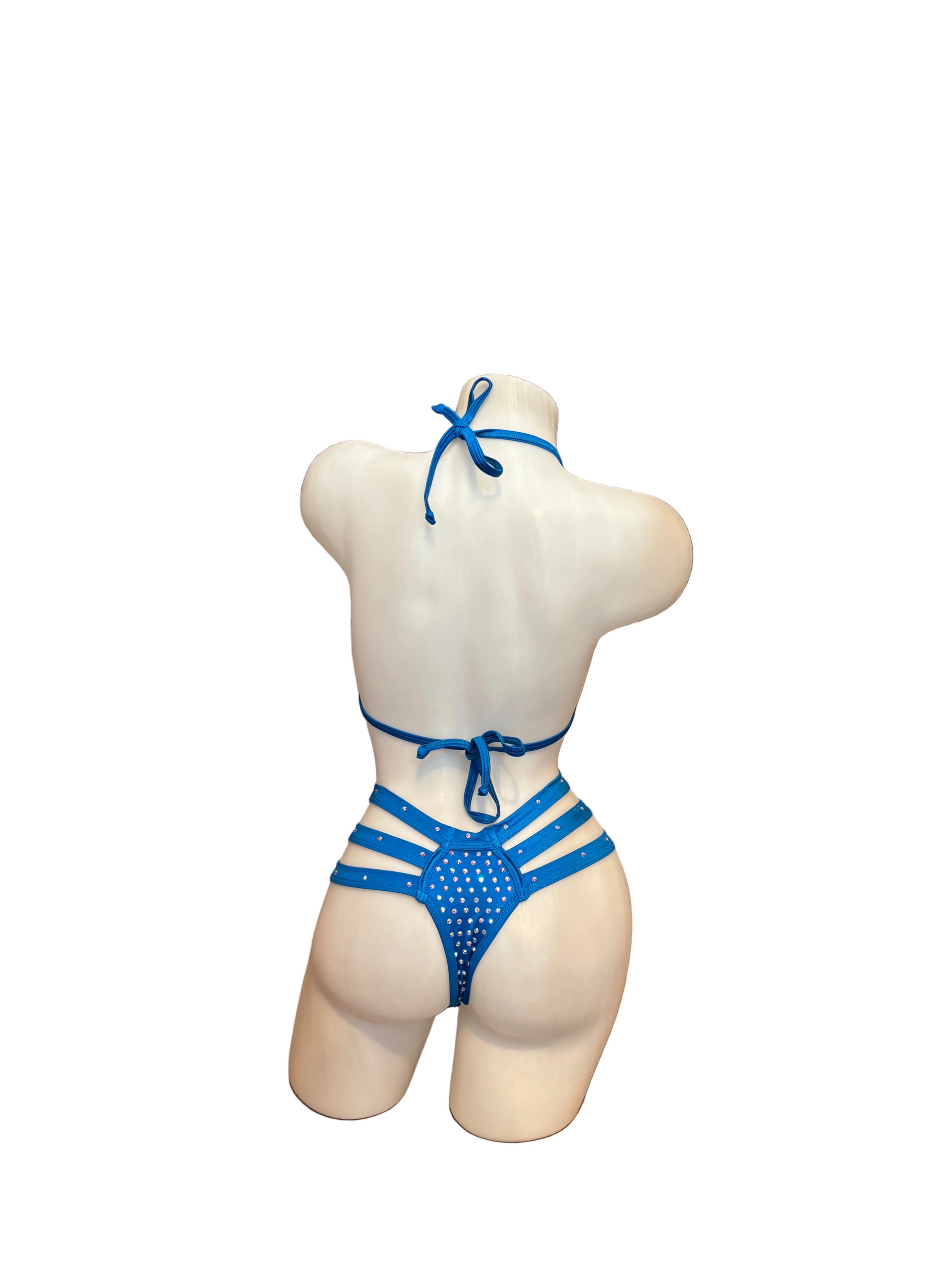 Rhinestone Triple Strap Bikini Set Royal Blue - Model Express Vancouver