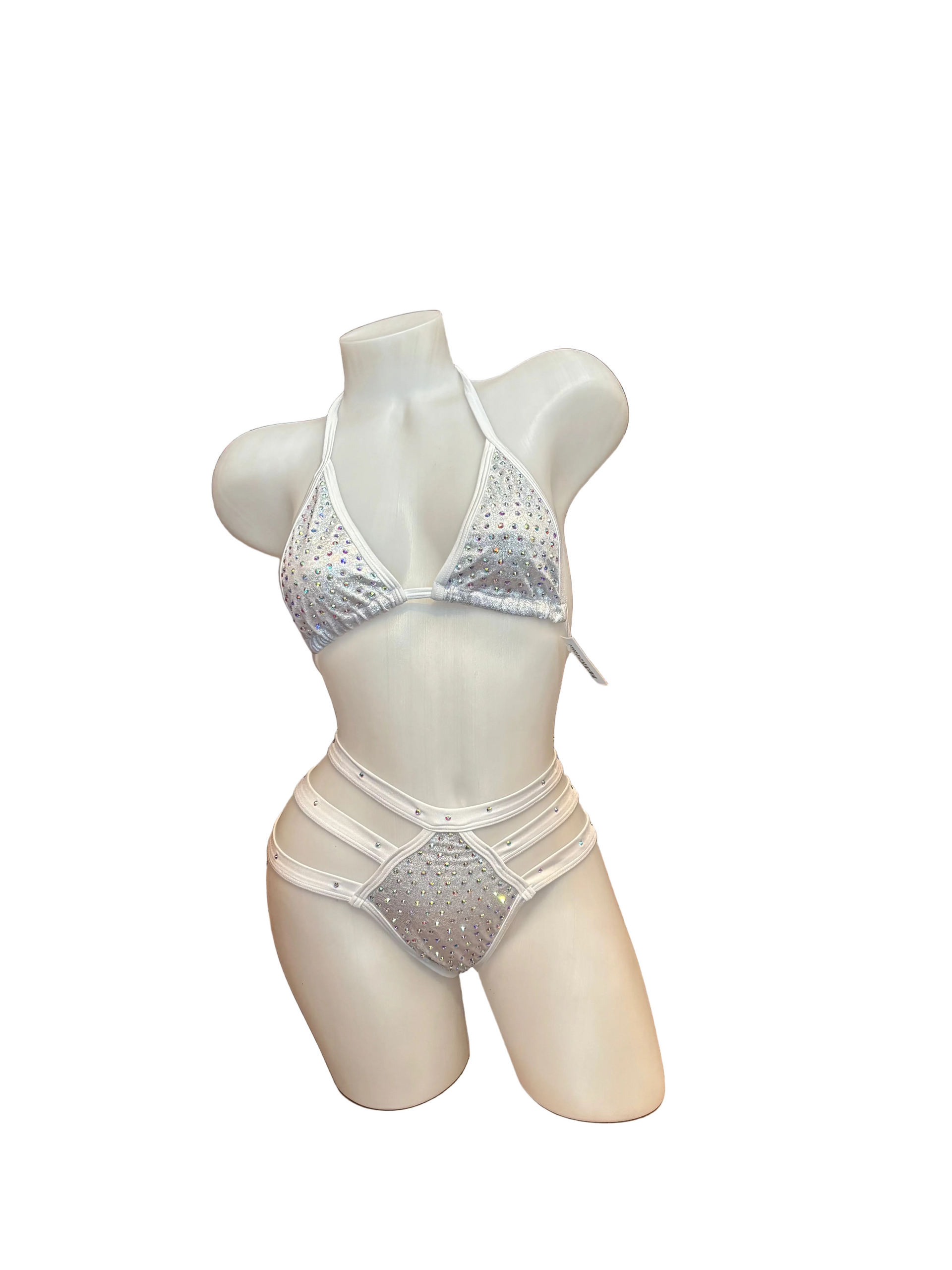 Rhinestone Triple Strap Bikini Set Silver - Model Express Vancouver
