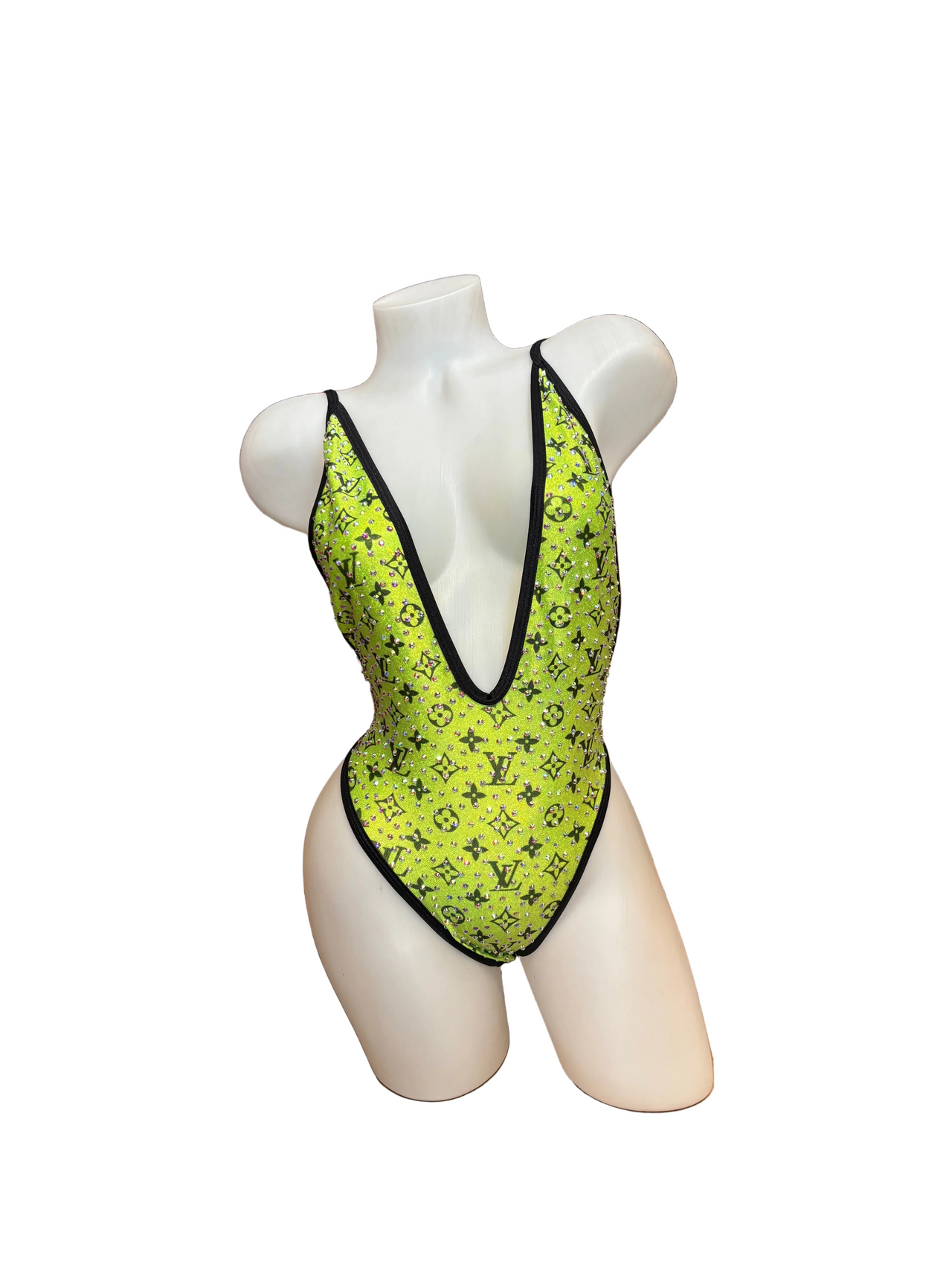 Rhinestone One Piece Bodysuit Design Green - Model Express Vancouver