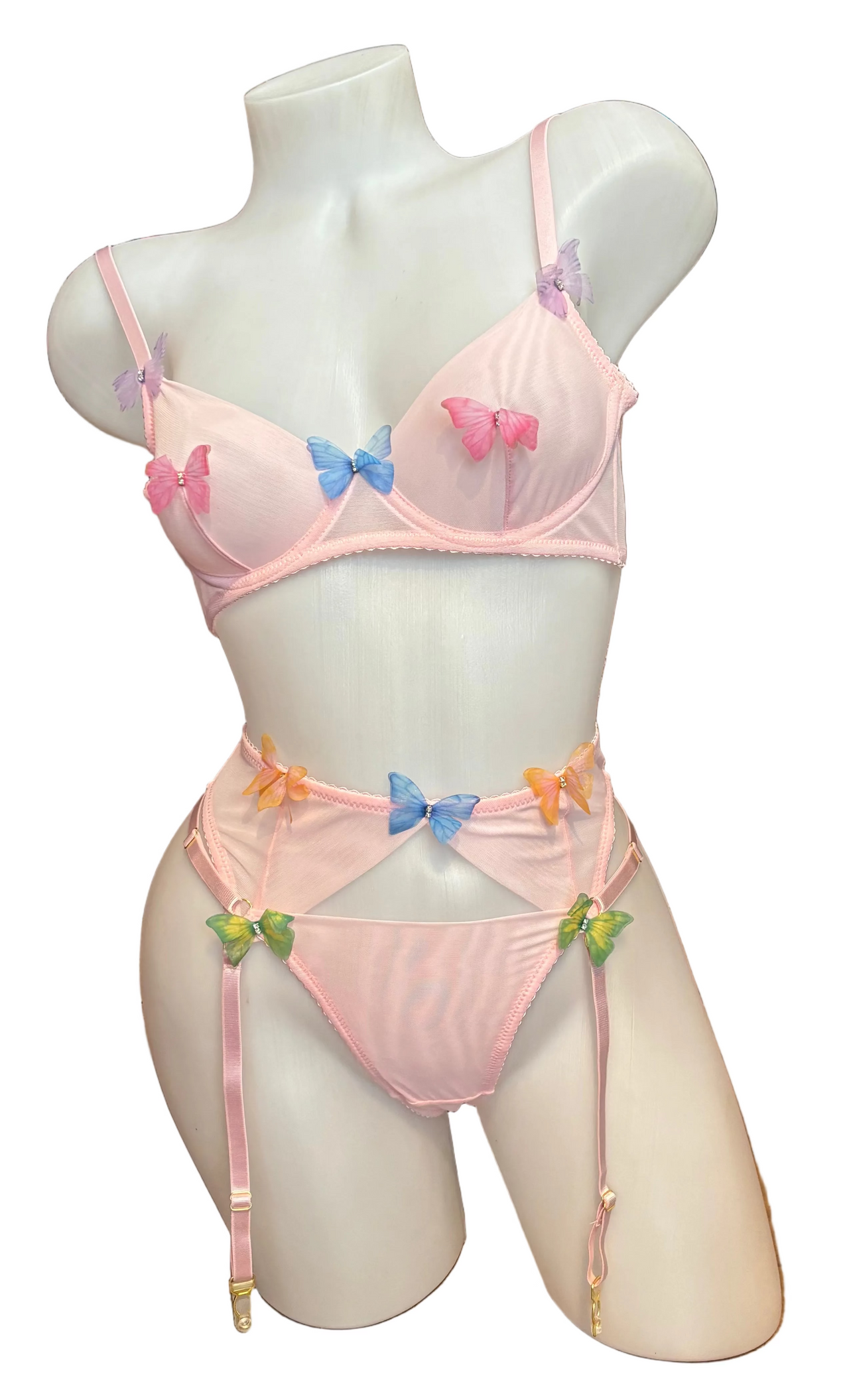 Butterfly Applique Lingerie Set Baby Pink