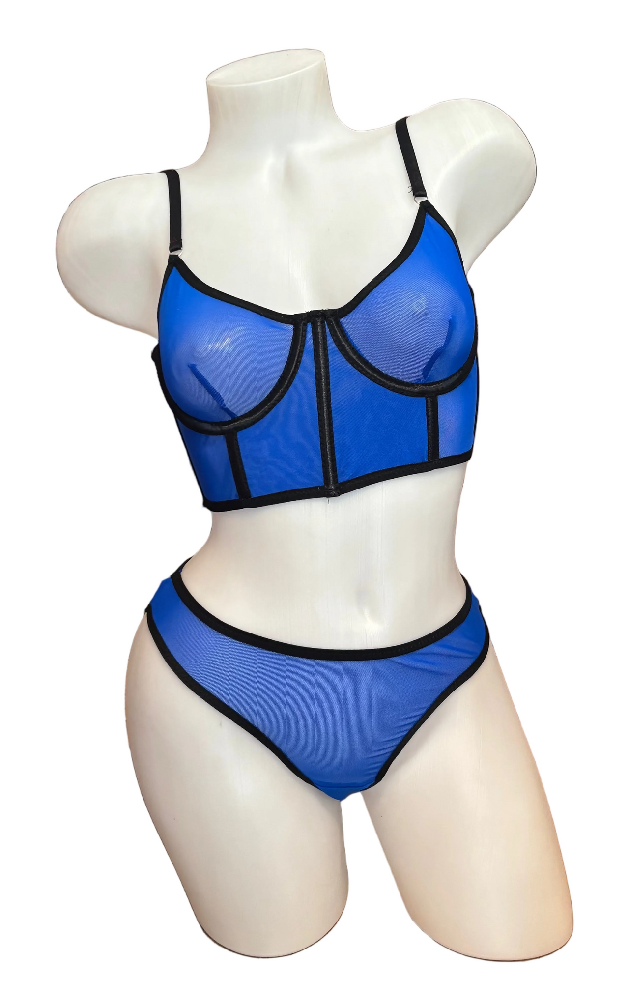 Mesh Underwire Cami and Thong Set Royal