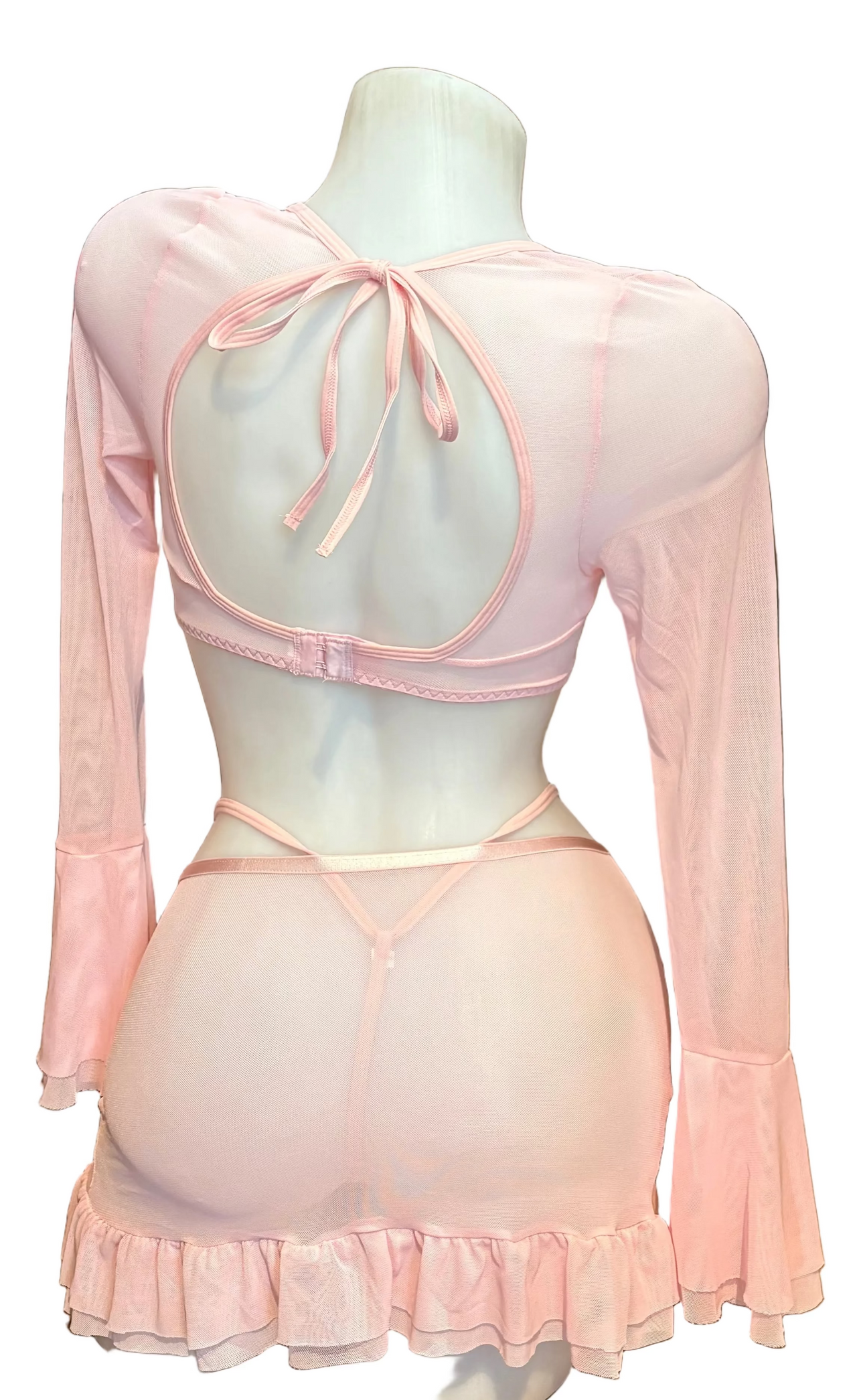 Bell Sleeve Underwire Top and Ruched Skirt Baby Pink