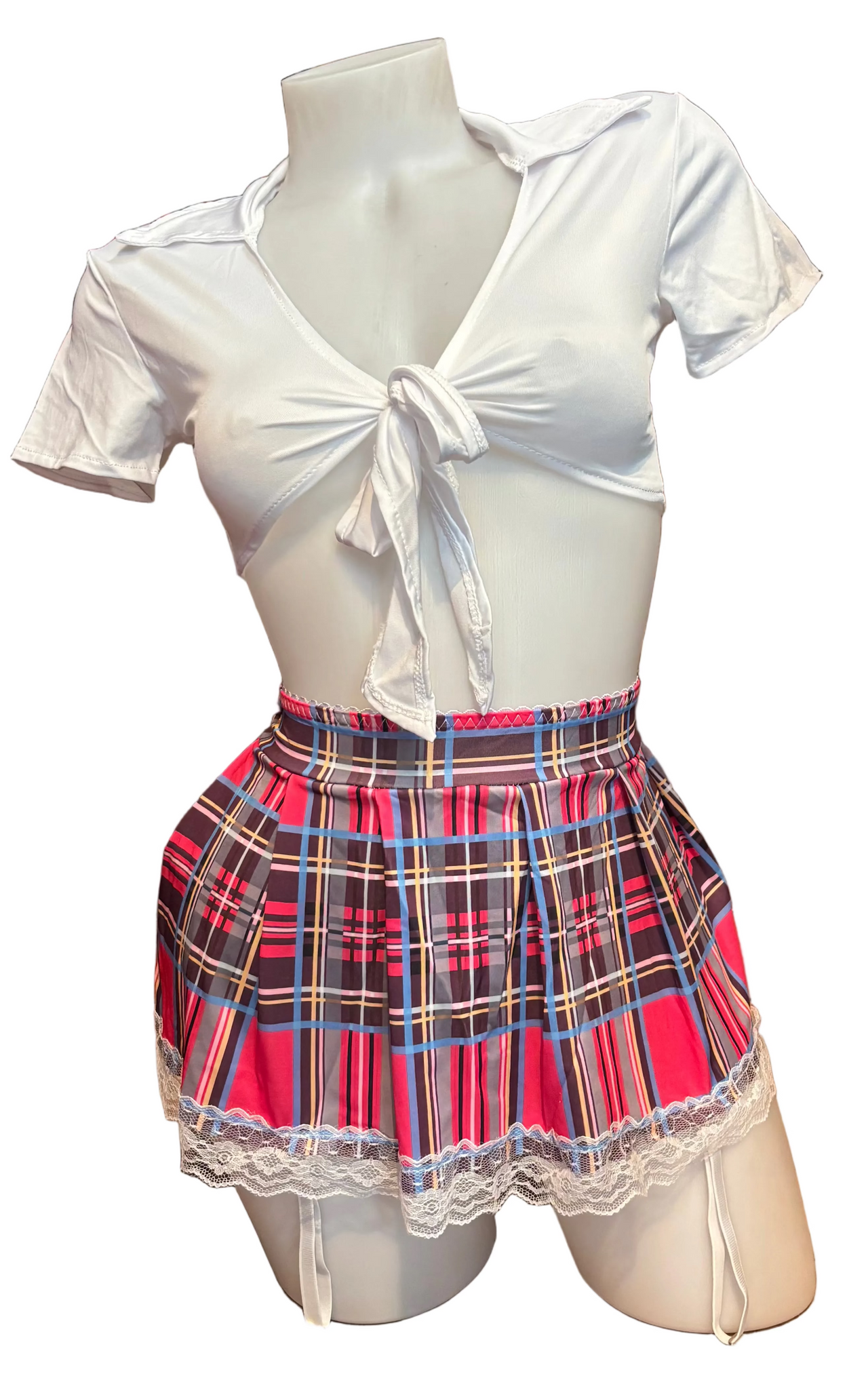 School Girl Set with Garter Straps Pink