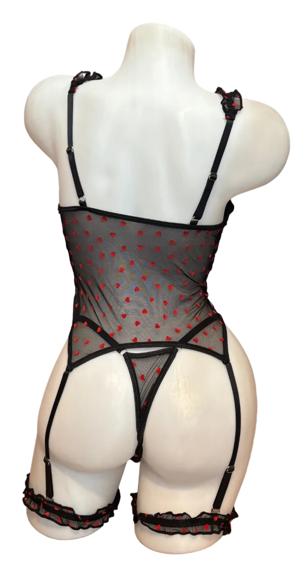 Sweetheart Bustier, Thong and Garters Black