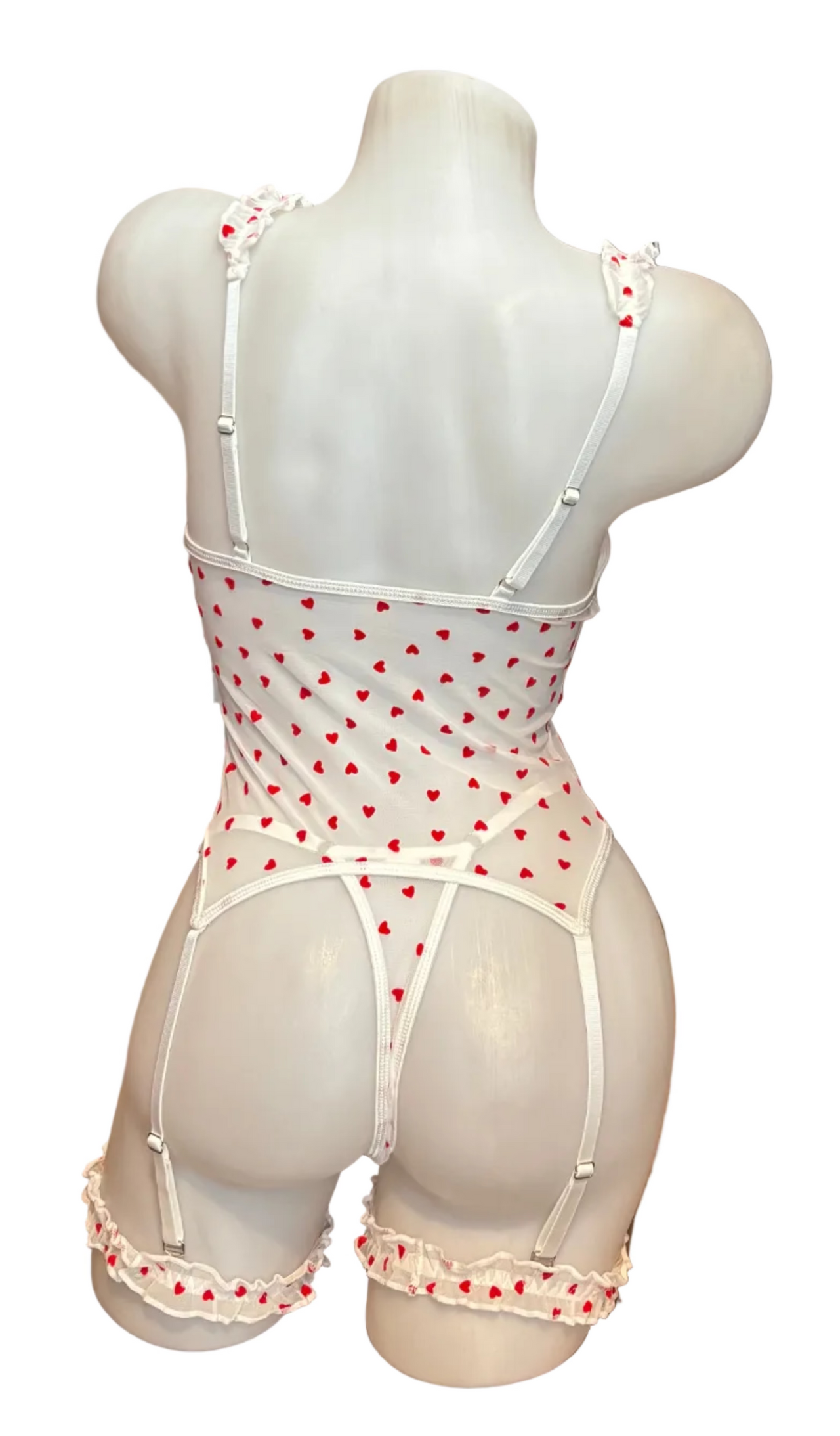 Sweetheart Bustier, Thong and Garters White
