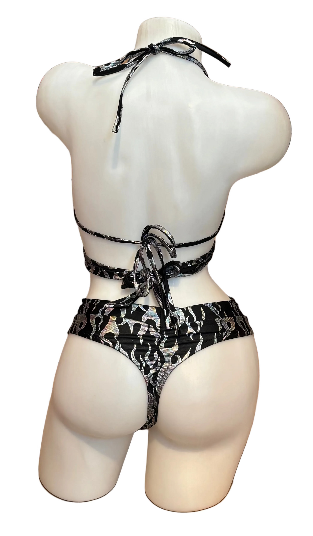 Flames Tie Top and High Waist Bottom Set Silver