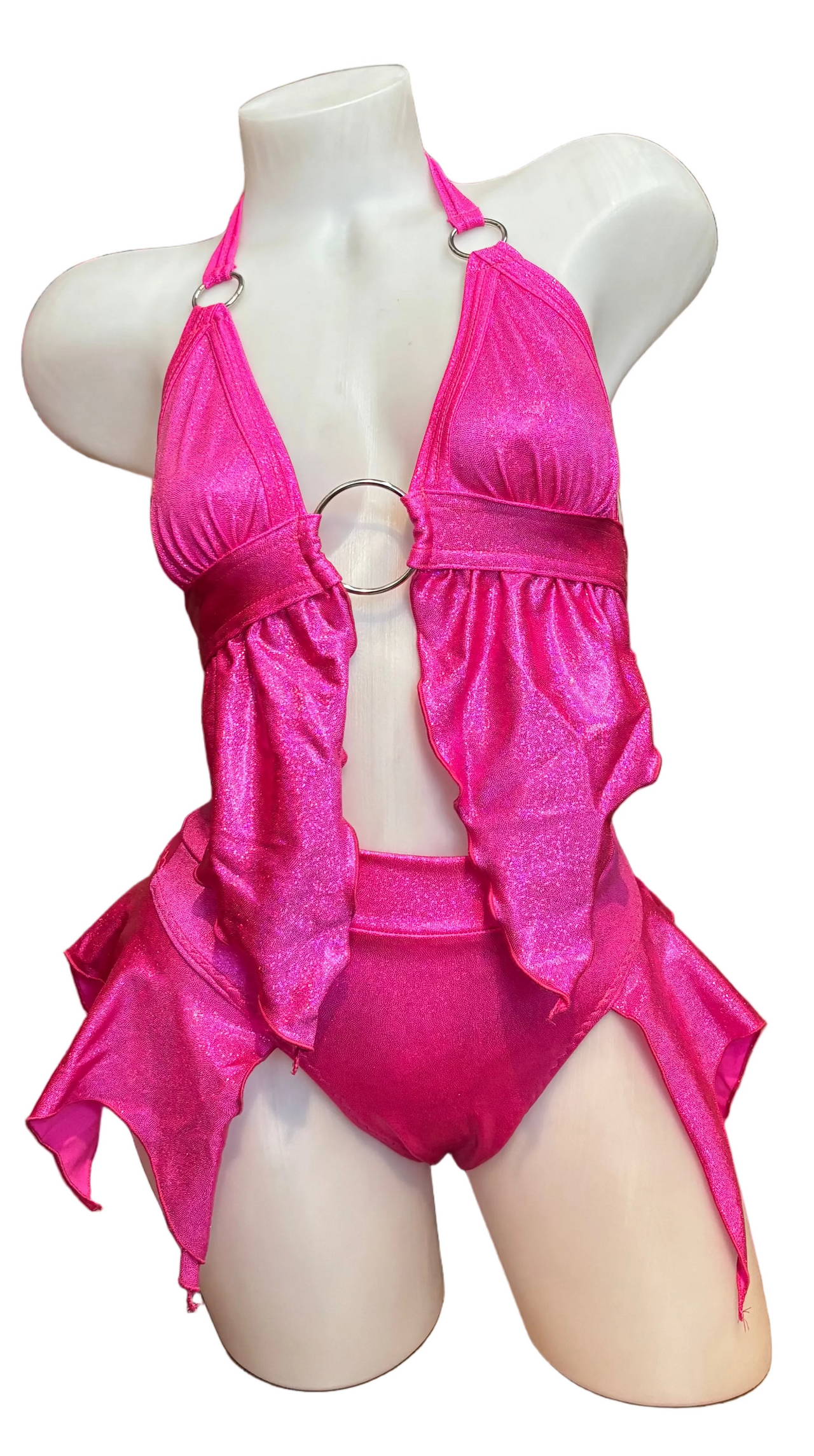 Halter Ruffle Top and Ruffle High Waisted Bottom Set Hot Pink