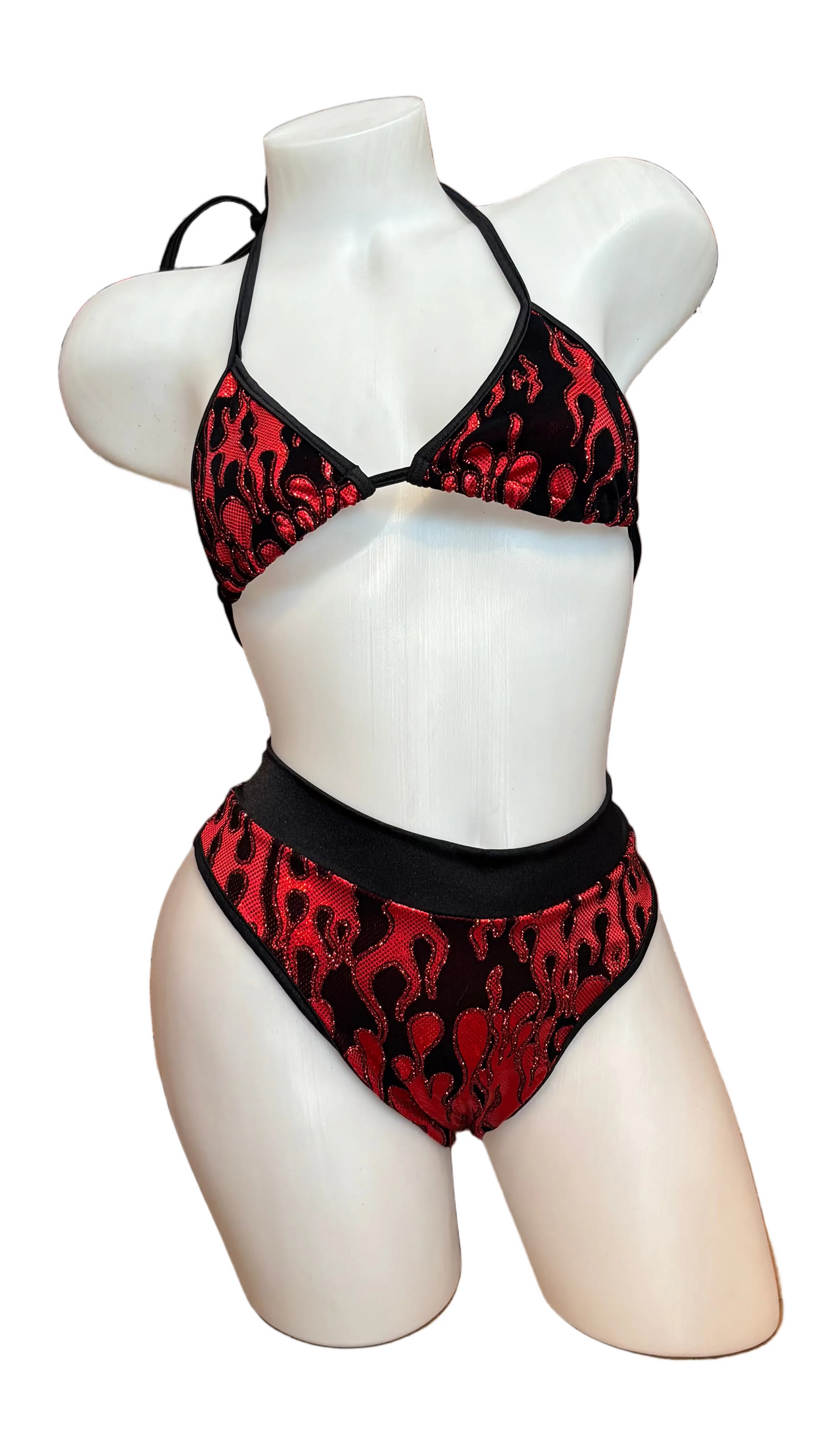 Flames High Waist Bikini Set Red