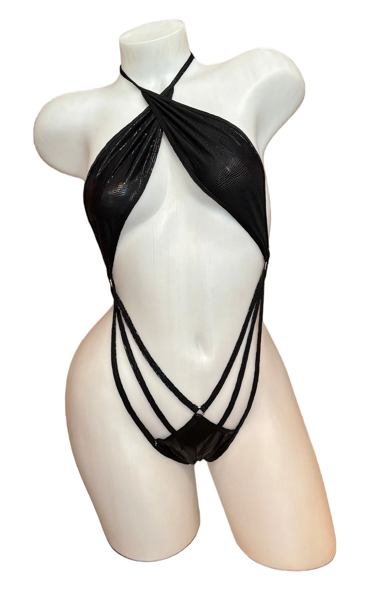 Triple Strapy Criss Cross Bodysuit - Black Metallic