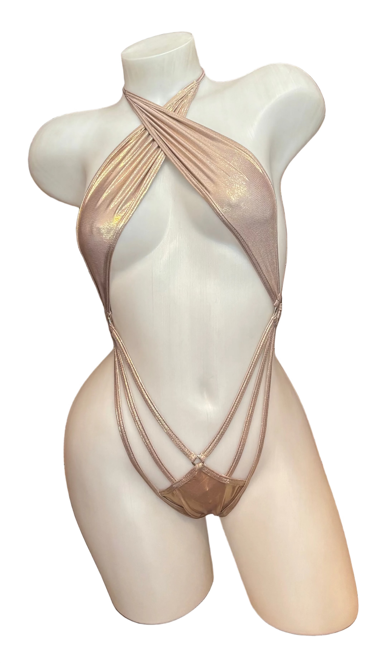 Triple Strapy Criss Cross Bodysuit - Champagne