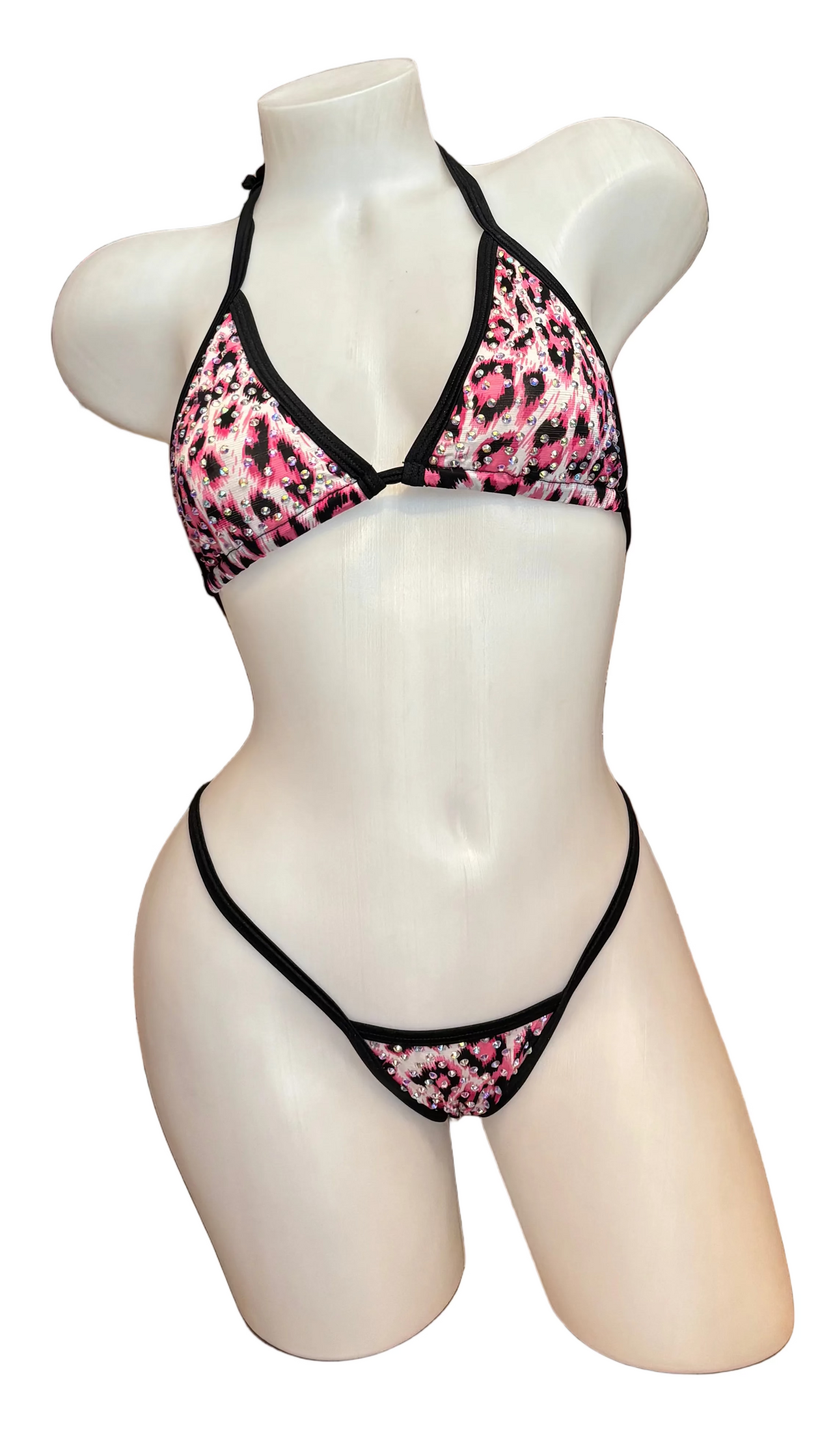 Rhinestone Bikini Pink Leopard