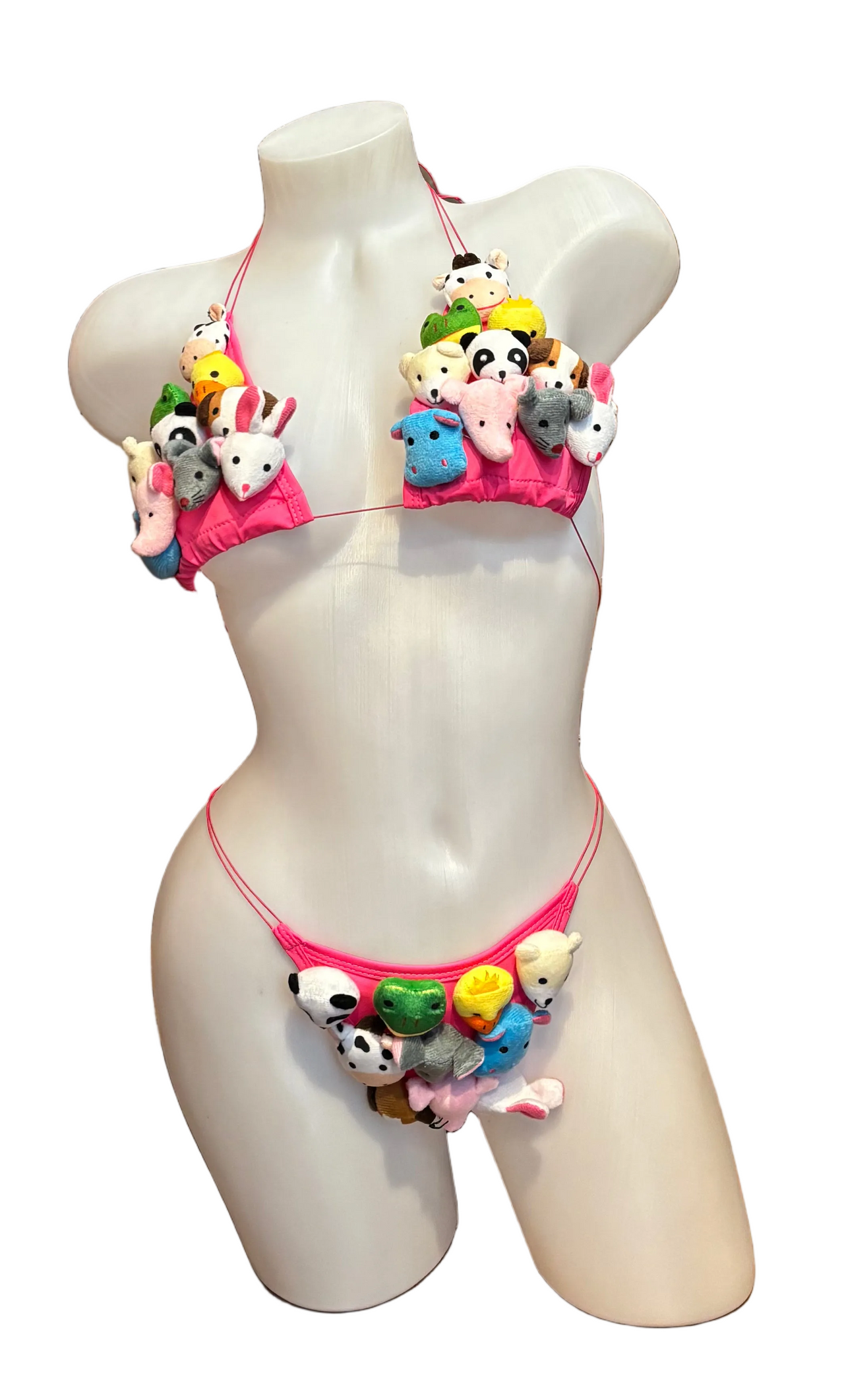 BPI stuffed animal micro bikini featuring colorful plush animal design on a tiny bikini top and bottom.