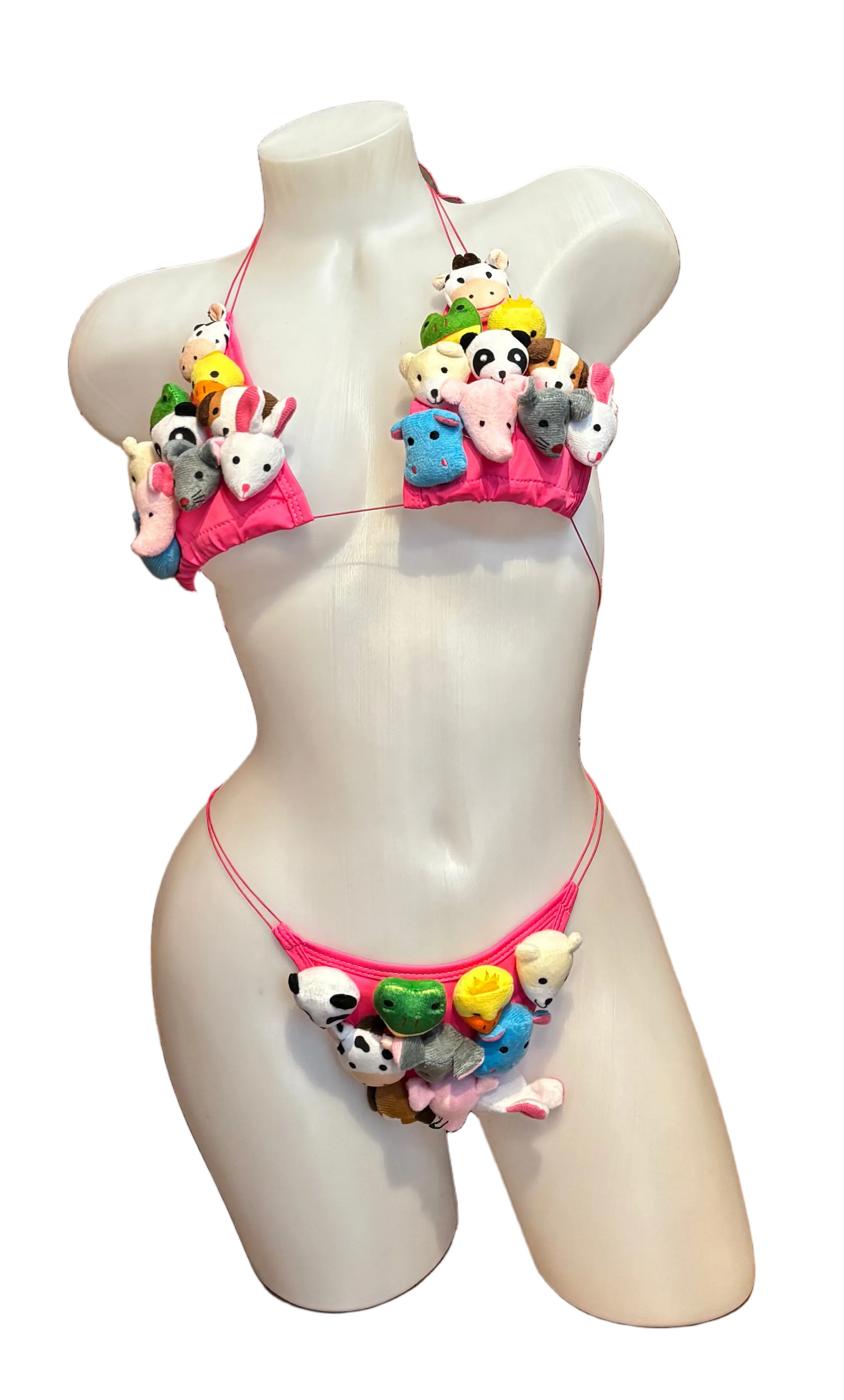 BPI stuffed animal micro bikini featuring colorful plush animal design on a tiny bikini top and bottom.