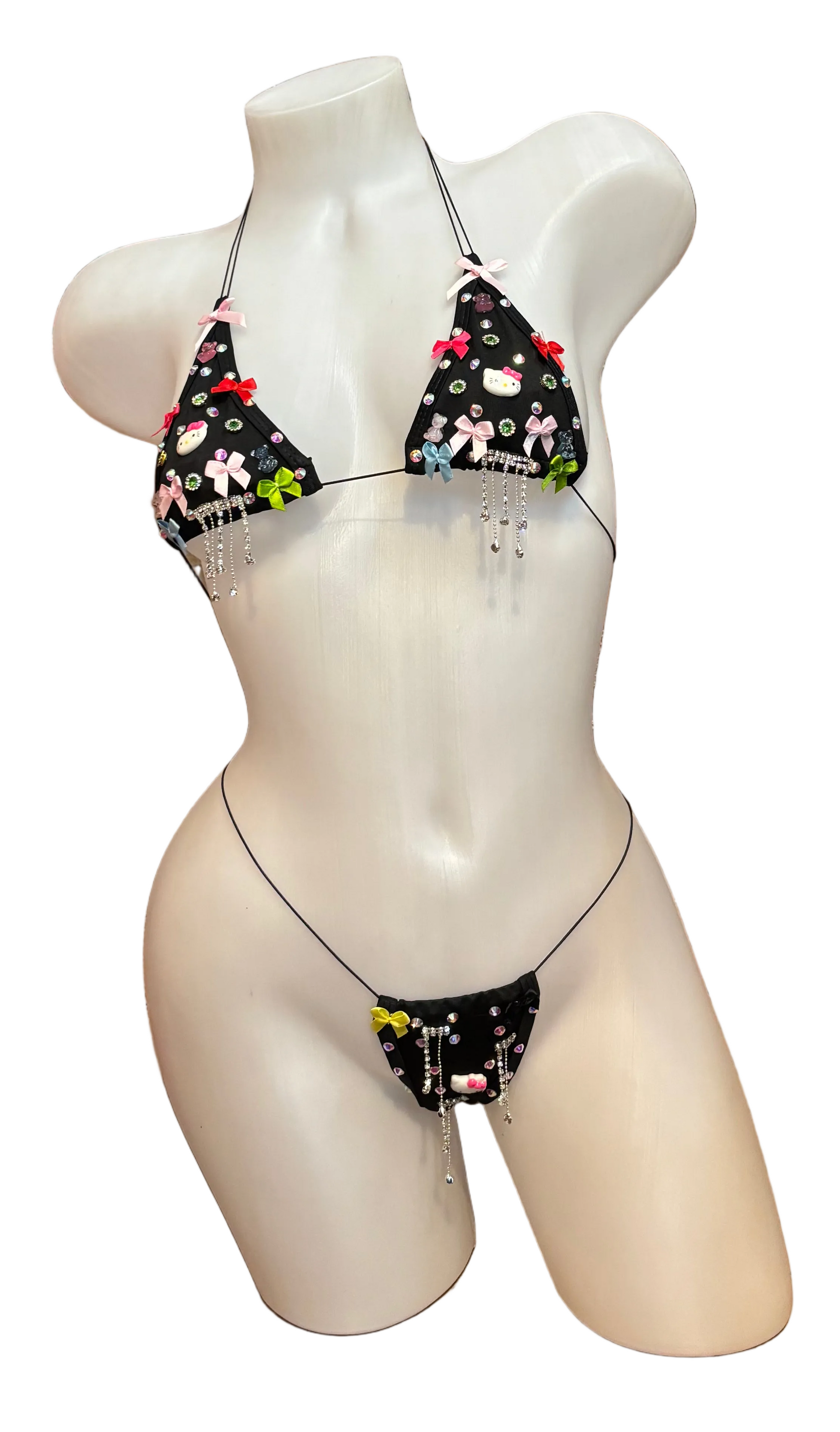 BPI Charmed Micro Bikini in black with Hello Kitty design and adjustable string ties