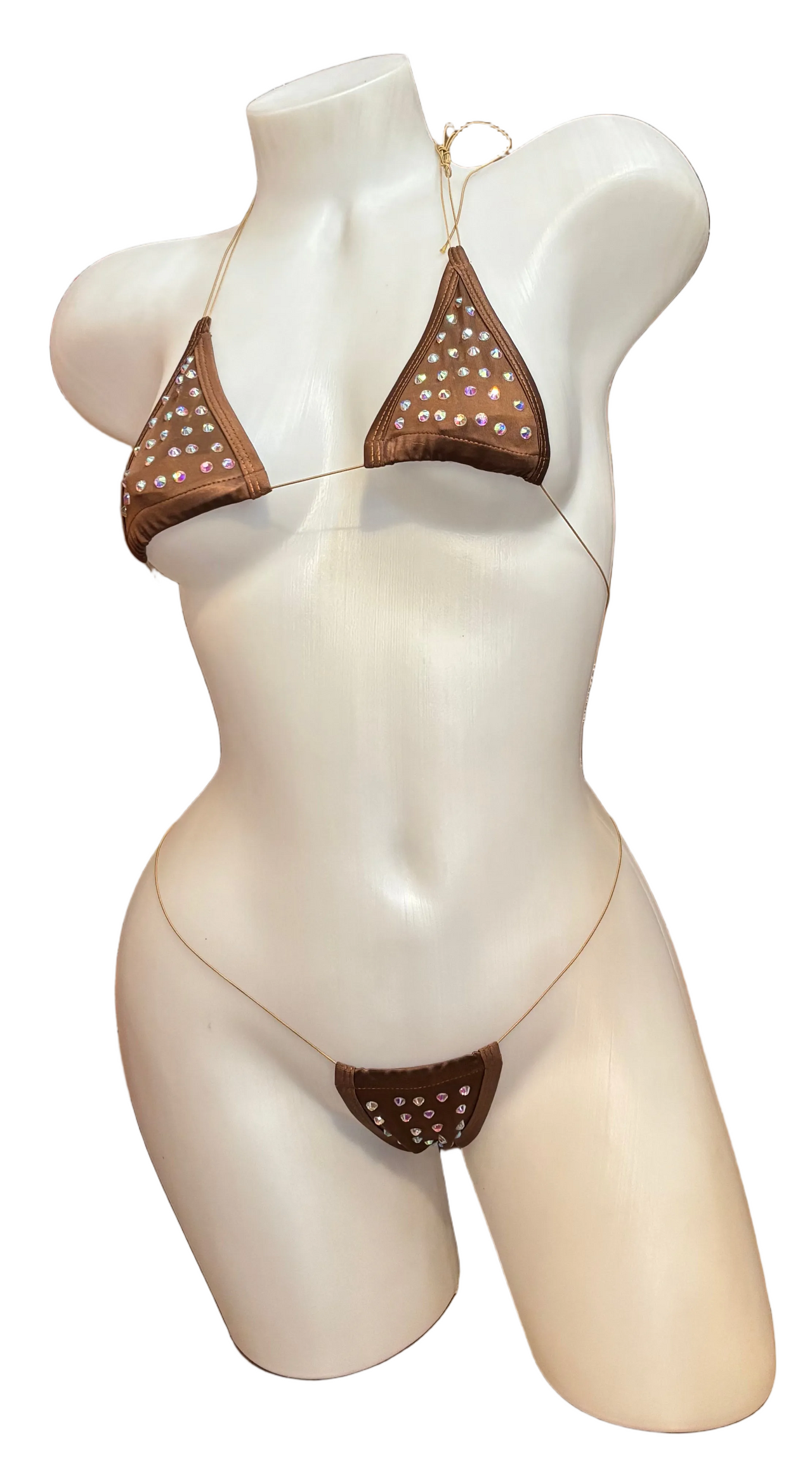 Rhinestone Micro Bikini - Brown