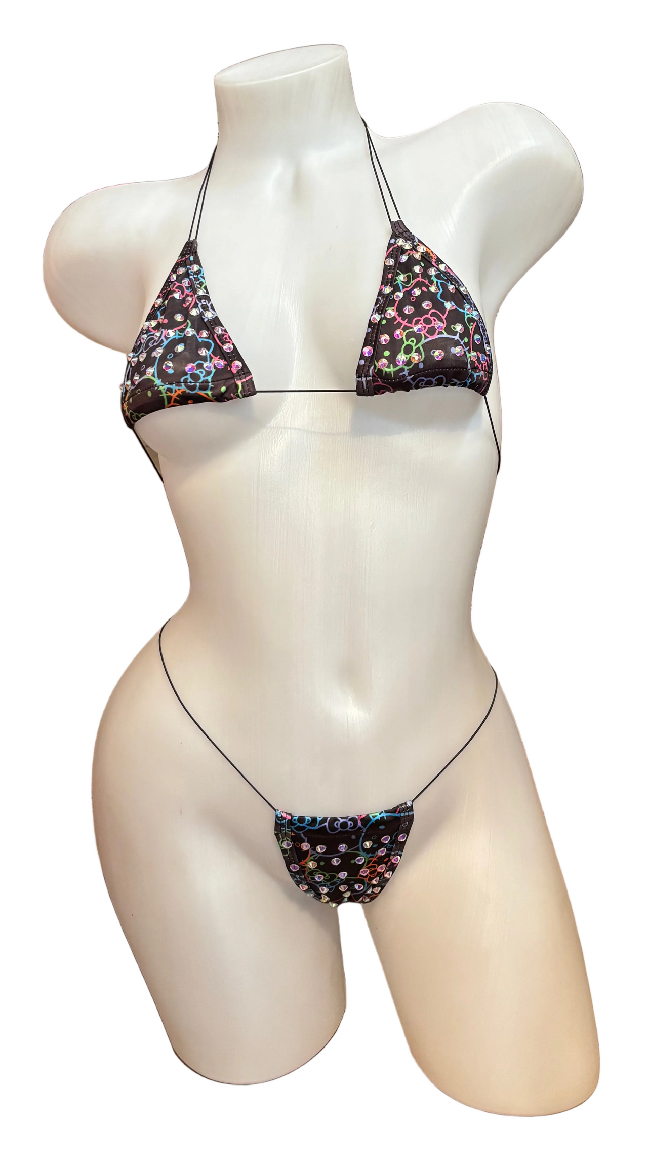 Rhinestone Micro Bikini - Black Hello Kitty