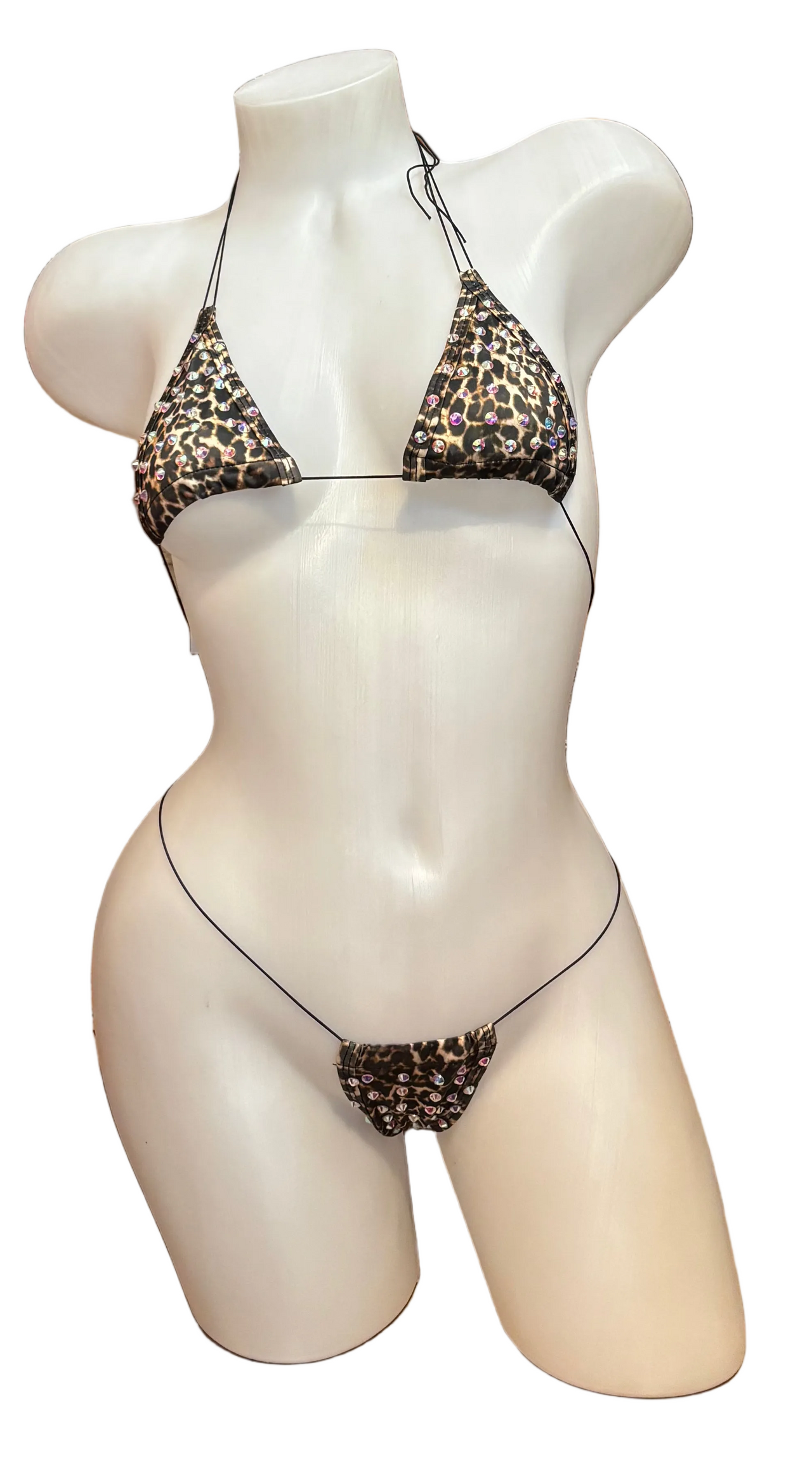 Rhinestone Micro Bikini - Leopard