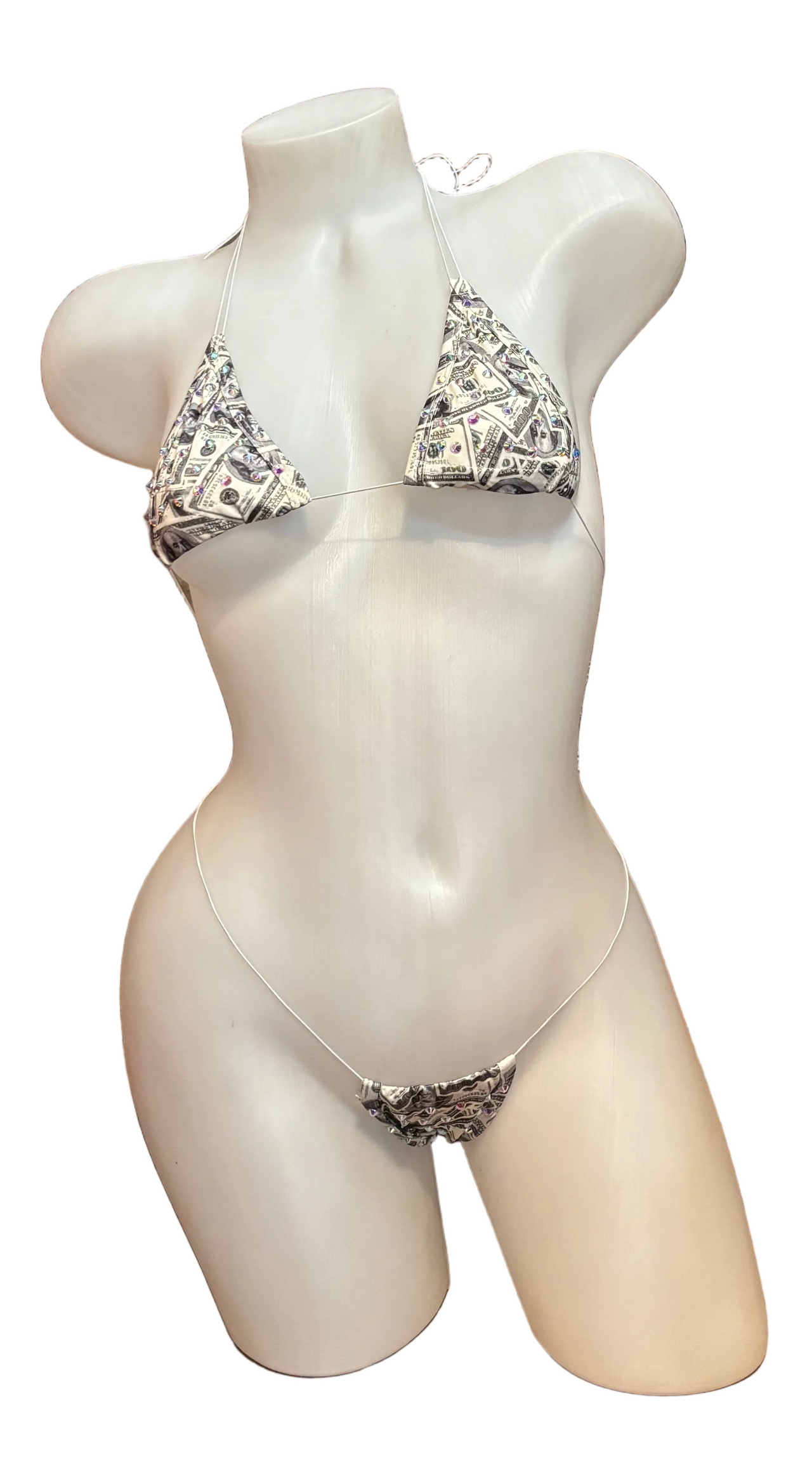Rhinestone Micro Bikini - Green Money
