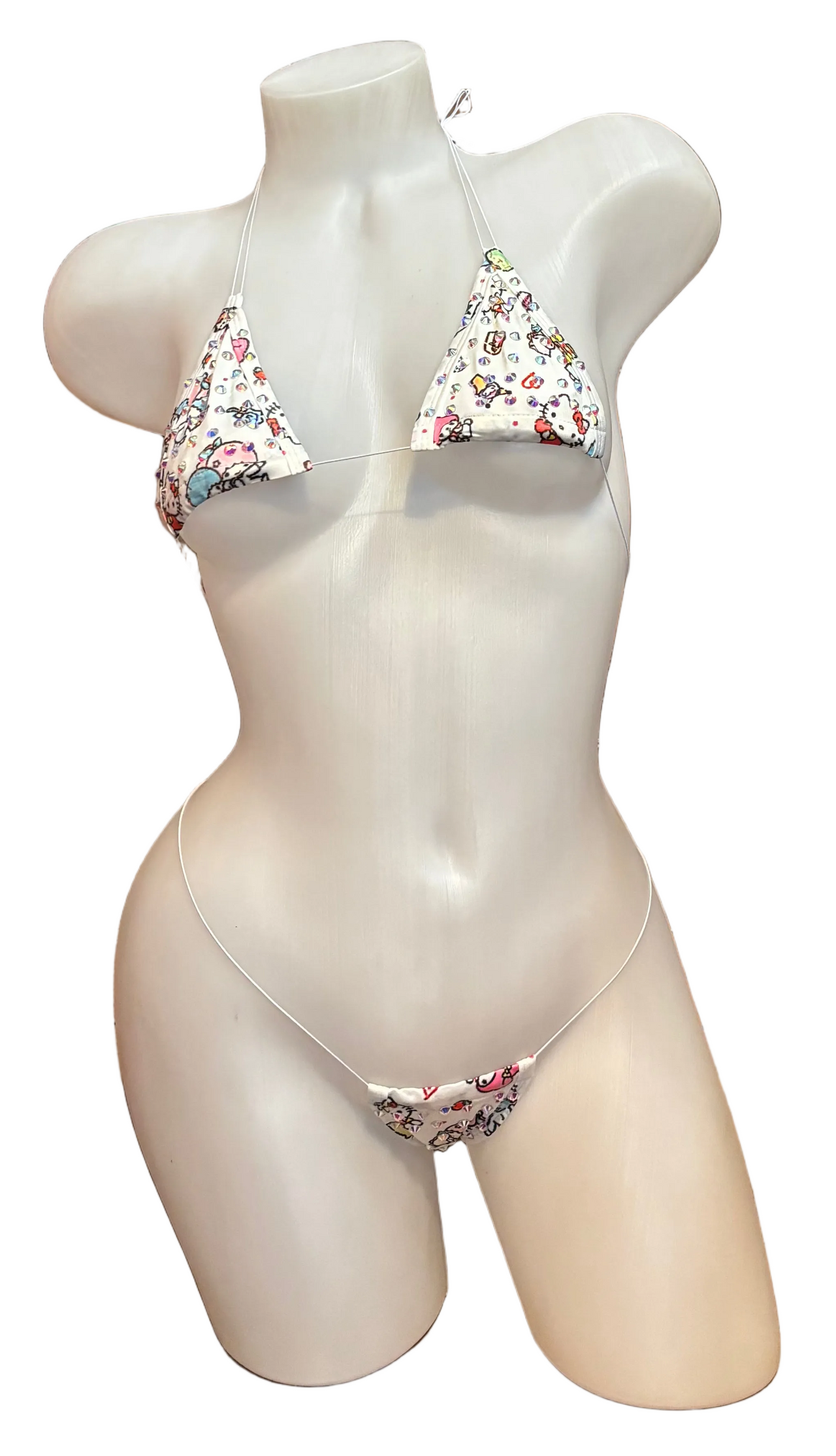 Rhinestone Micro Bikini - White Sanrio