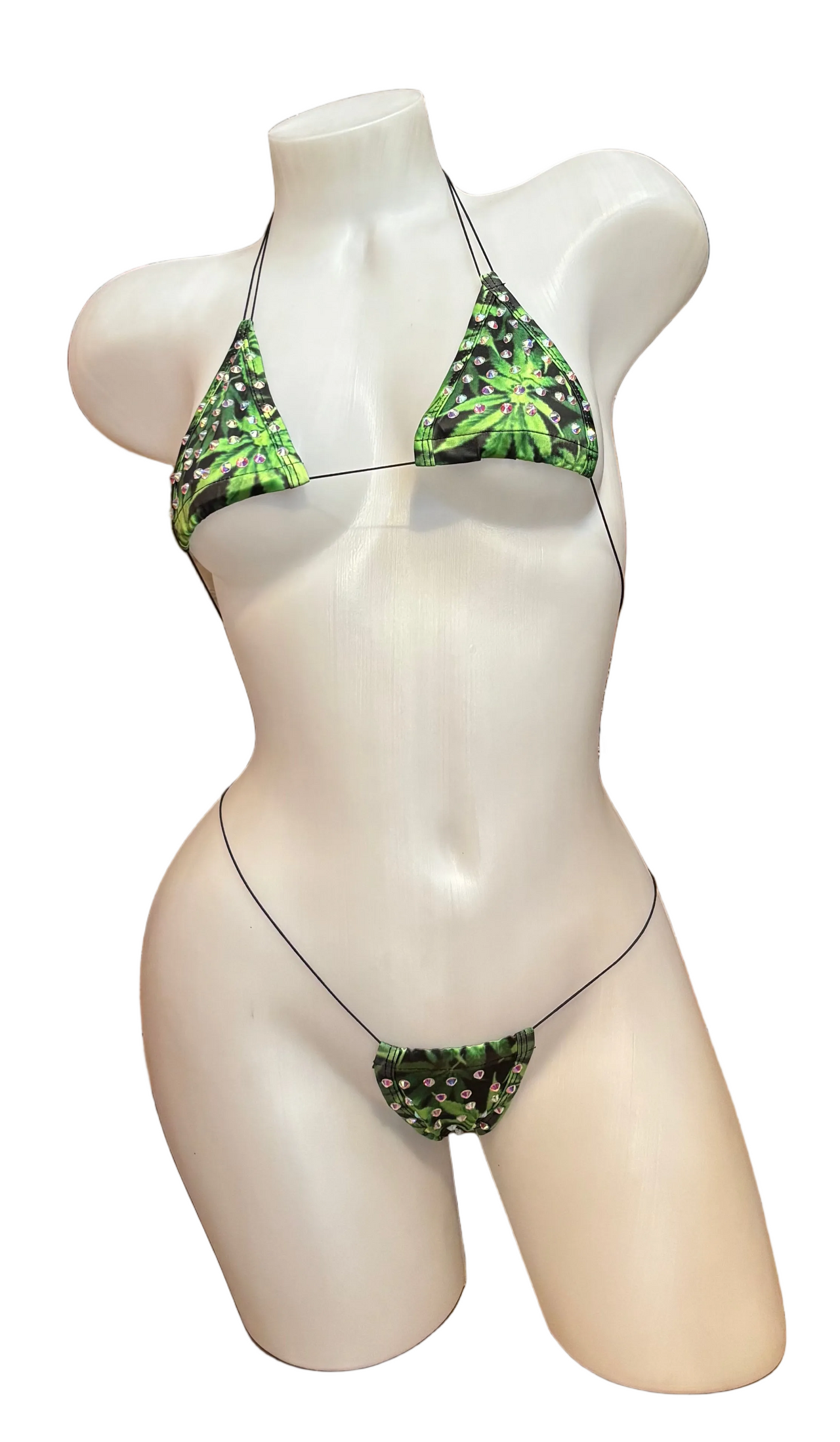 Rhinestone Micro Bikini - Pot Leaf