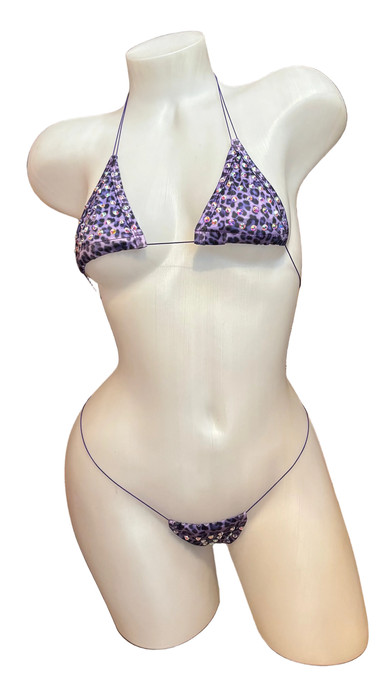 Rhinestone Micro Bikini - Purple Leopard