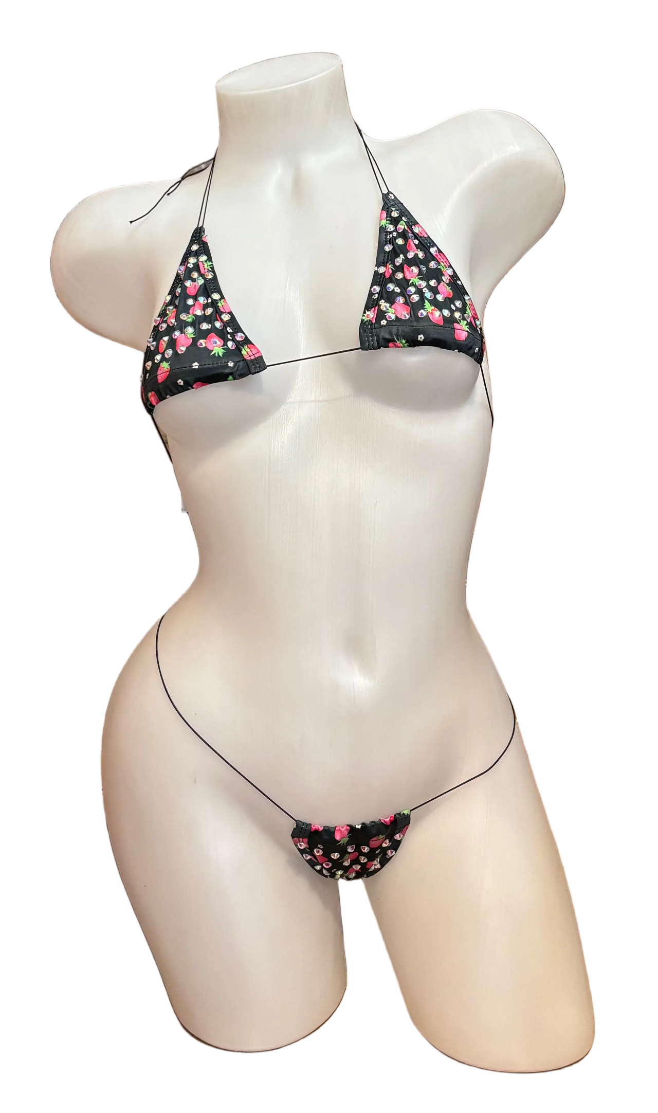 Rhinestone Micro Bikini - Black Strawberry