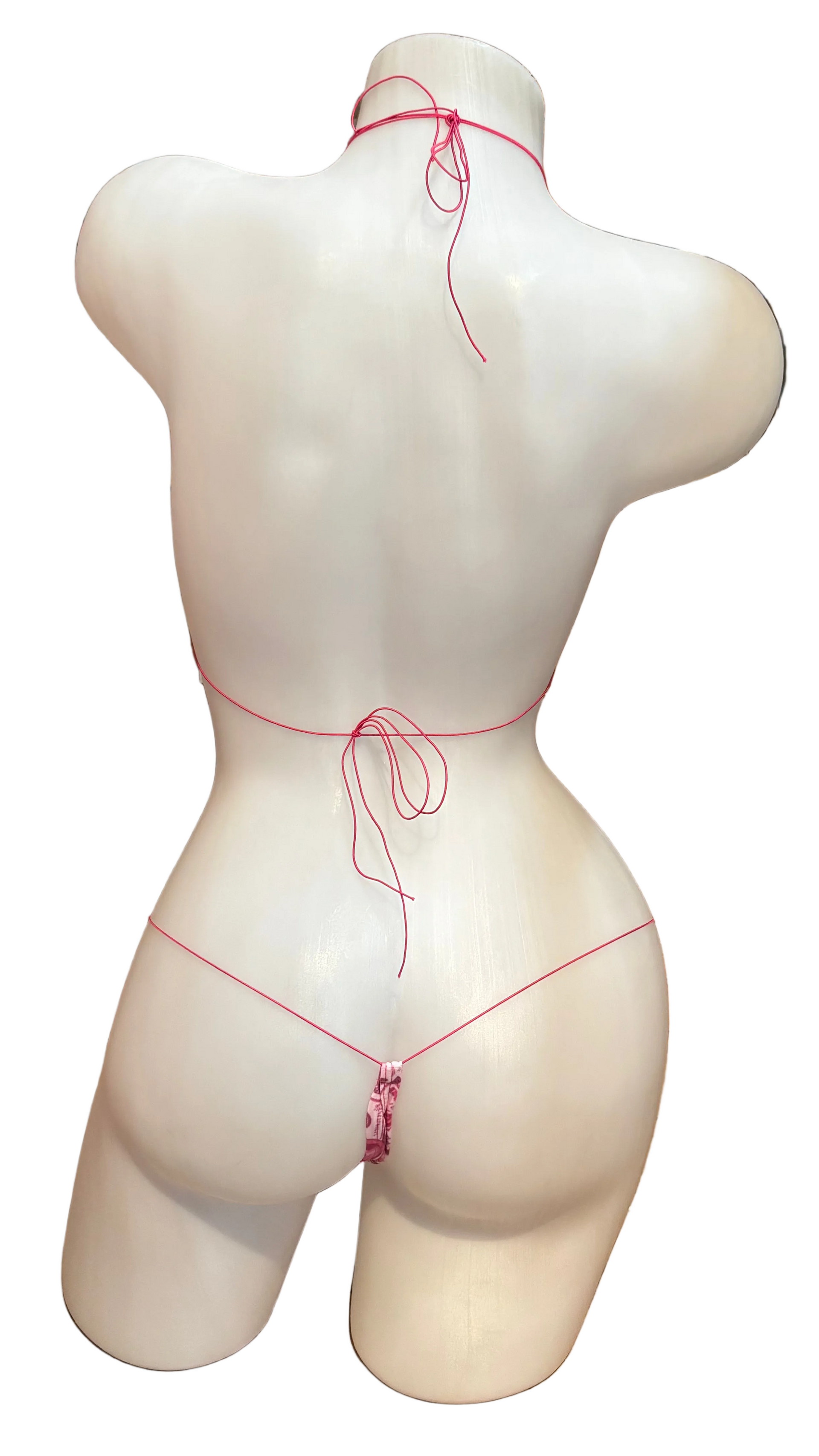 Pink rhinestone micro bikini from BPI featuring sparkling embellishments, designed for minimal coverage and bold style.