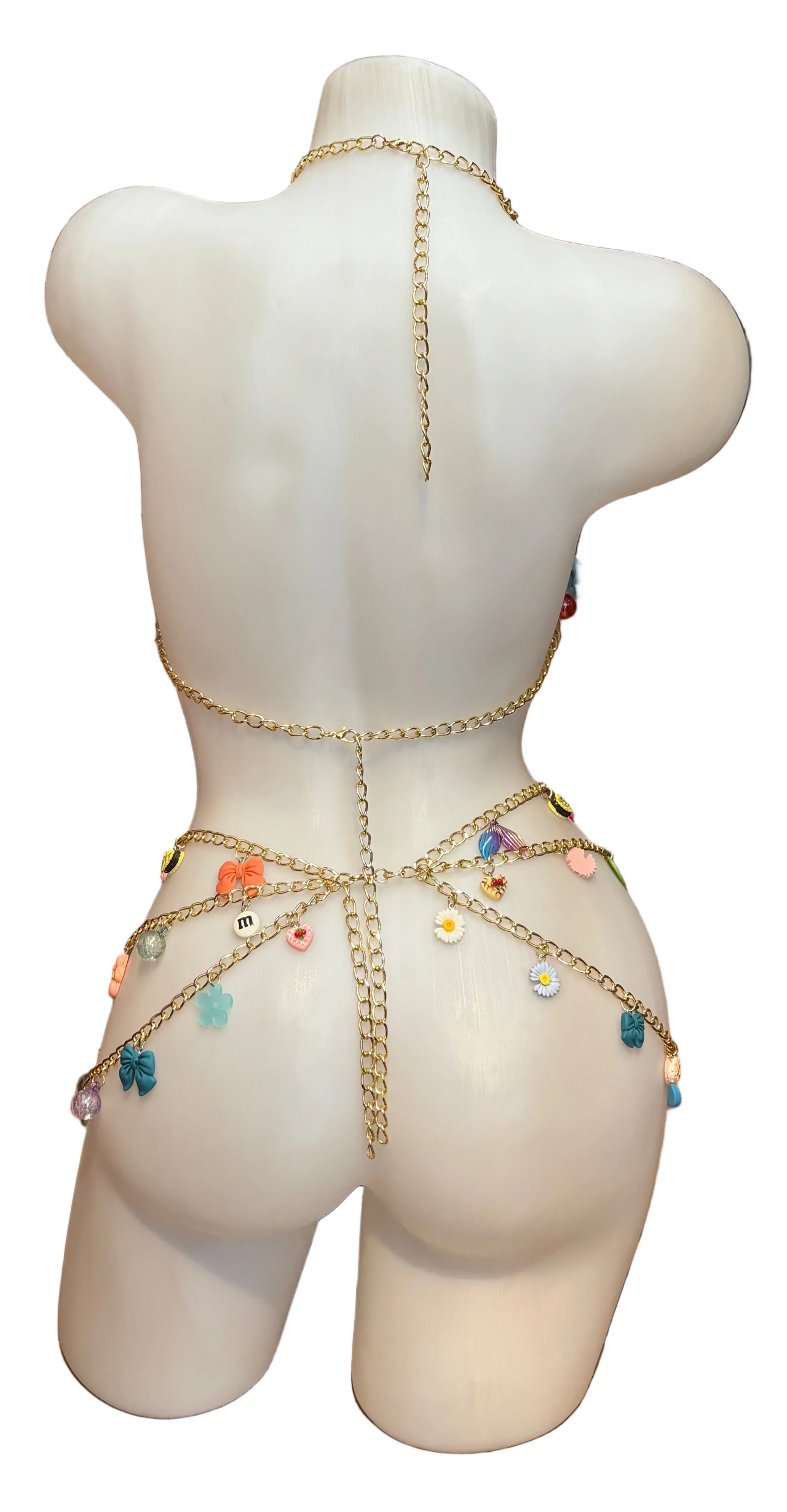 BPI Charmed Chain bra top and garter belt lingerie set in black with decorative chain details