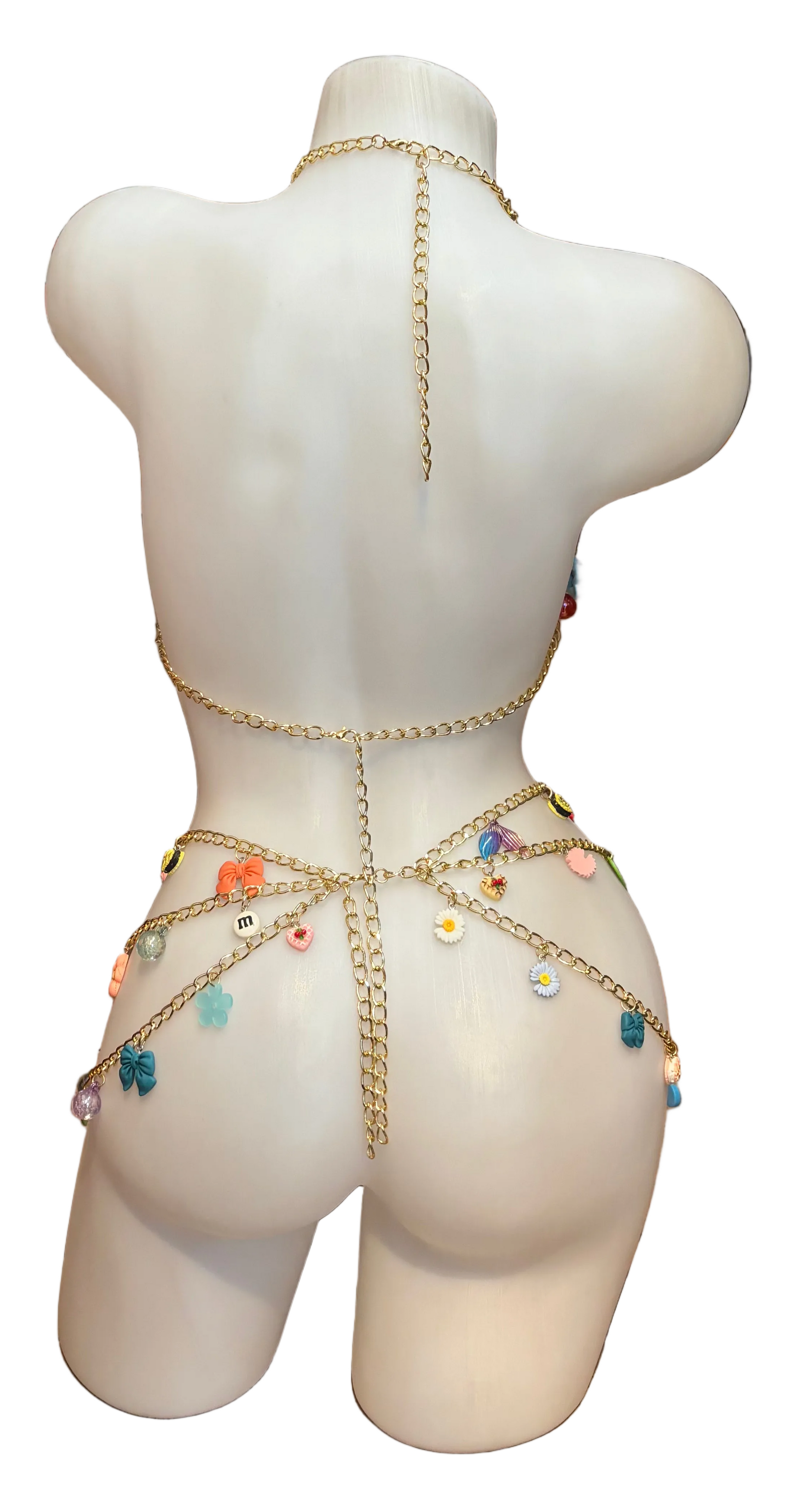 BPI Charmed Chain bra top and garter belt lingerie set in black with decorative chain details