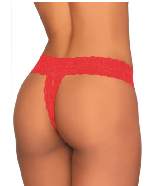 Lace Open Crotch Thong Red