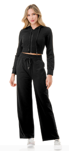 French Terry Cropped Zip Hoodie and Pants