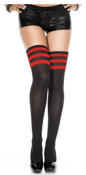 Athletic Thigh High Black with Red Stripes