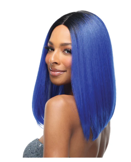 Transparent Lace Short Straight Wig - Blue