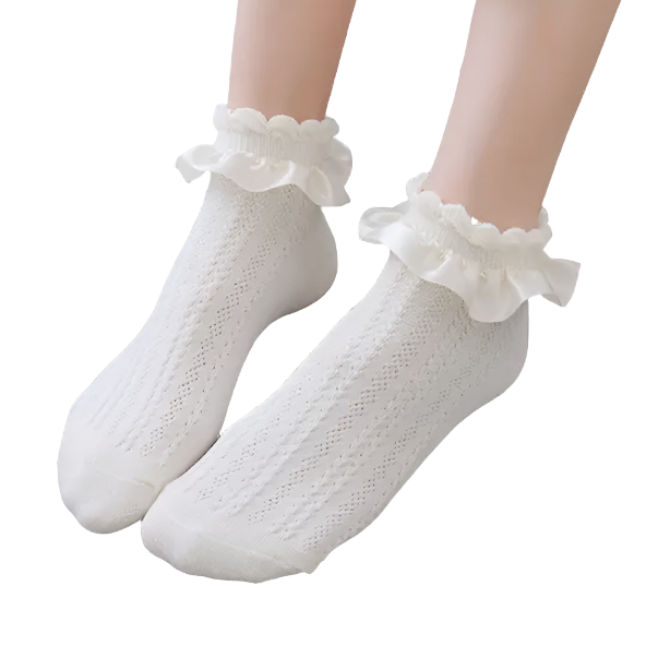 Cotton Ruffle Ankle Socks White