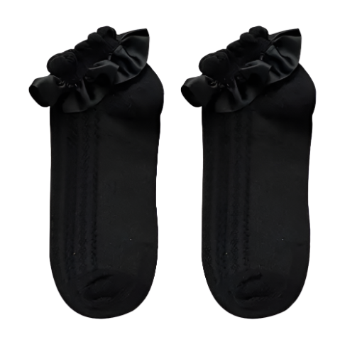 Cotton Ruffle Ankle Socks Black