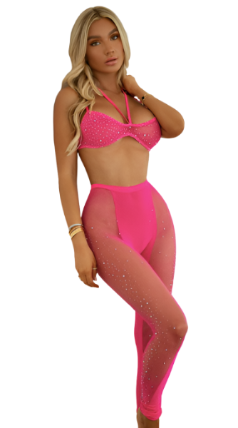 Rhinestone Two Piece Set Neon Pink - Model Express Vancouver