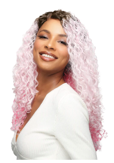 Transparent Lace Medium Length Curly Wig - Candy Pink