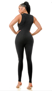 Ribbed Half Zip Jumpsuit Black