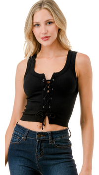 Lace Up Tank Top Black