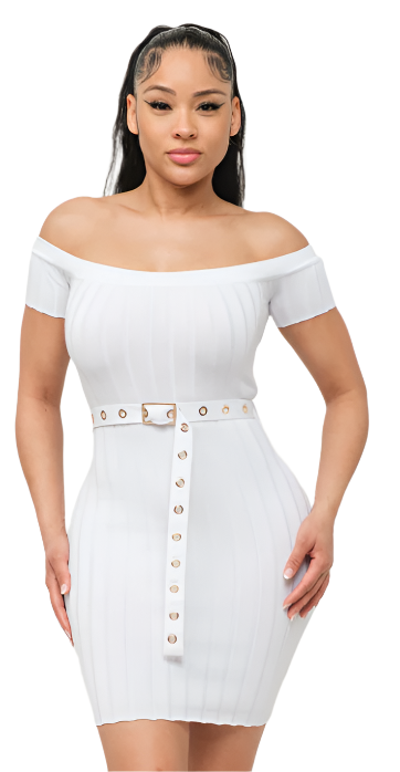 Off Shoulder Ribbed Dress White