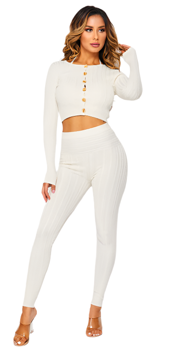 Three Piece Cable Knit Set White