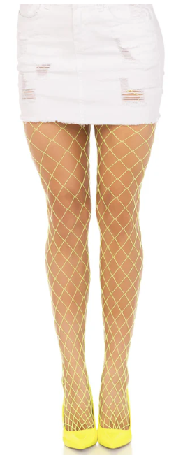 Spandex Diamond Net Tights Neon Yellow