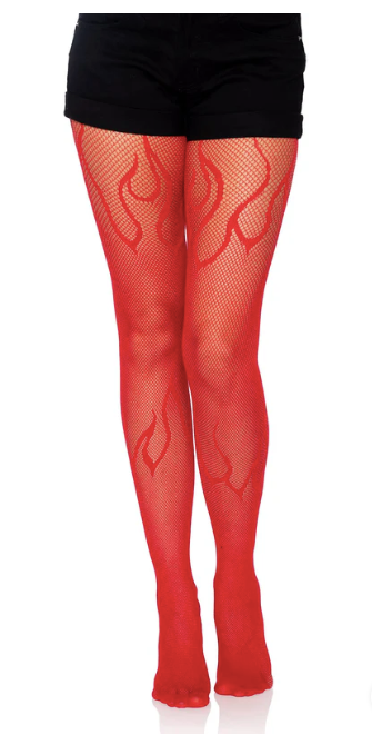 Flame Net Tights Red